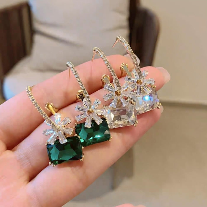 Floral Square Gem Hoop Earrings in Three Colorways