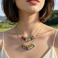 Gold Tone Chain Necklaces With Twelve Rectangular Birthstone Pendants view 2
