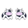 Silver Enamel Spotted Cow Stud Earrings Alloy Pair view 2