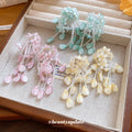 Pastel Beaded Flower Cluster Tassel Stud Earrings Statement Jewelry Pair view 3