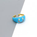 Gold Tone Wide Enamel Crystal Smiley Adjustable Rings in Five Colors view 7