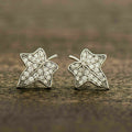 Silver Maple Leaf Stud Earrings Pavé Clear CZ Stones view 2