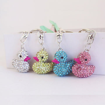 Rhinestone Duck Keychain With Split Ring And Lobster Clasp