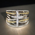 Two Tone Silver Gold Cross Multi Band Crystal Ring Sizes 6-10 view 2