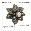 Pearl Flower Leaf Brooch Vintage Rhinestone Metal Pin view 5