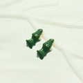 Green Crocodile Figural Stud Earrings with Gold Tone Mouth Detail view 4