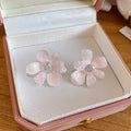 Pastel Five Petal Crystal Flower Stud Earrings with Decorative Details view 7