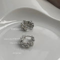 Silver Ruffled Wave Mini Hoop Earrings Hinged Huggies view 4