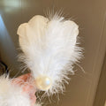 White Feather Hair Clip With Large Pearl Like Center Accent view 6
