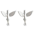 Silver Tone Flying Bird Clear Teardrop Crystal Earrings view 5