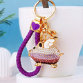 Gradient Crystal Winged Pig Keychains in Plain and Braided Loop Options view 1