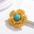 Aqua Gold Tone Sunflower Metal Brooch Pin for Jackets and Lapels view 4