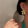 Mixed Gold Tone Floral Stud and Drop Earrings Fashion Jewelry Accessories view 2
