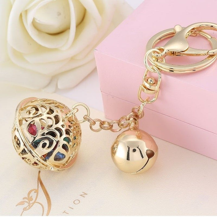 Zinc Alloy Bell Cage Keychain with Pompom Charm in 39 Color Choices