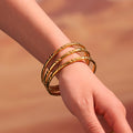 Slim Bamboo Segment Hinged Bangle Gold And Steel Tone view 4