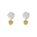 White Camellia Flower Stud Gold Heart Drop Earrings view 5