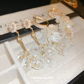 White Petal Pearl Branch Long Statement Drop Earrings view 1