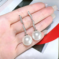 Silver Tone Long Chain Drop Earrings With Faux Pearls view 2