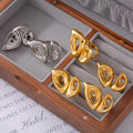 Dual Teardrop Openwork Geometric Ring Gold and Steel Finish view 4