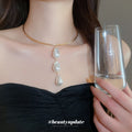 Gold Tone Collar Necklace with Faux Pearl Drop Trio view 3