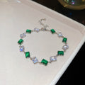 Square Zircon Necklace Bracelet Sets White Green Pink view 8