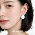 Irregular Round Cream Swirl Enamel Stud Earrings Gold Rim view 2