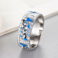 Silver Blue Enamel Leaf Band Ring With Pave Clear Stones view 3