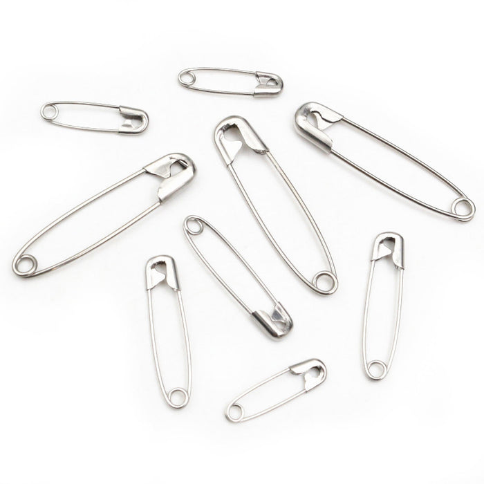 Polished Silver Tone Safety Pins in Three Practical Sizes