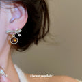 Brown Round Drop Bow Stud Earrings Fashion Jewelry view 3