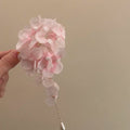 Pink Fabric Hydrangea Pearl Tassel Duckbill Hair Clip view 2