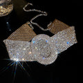 Silver Crystal Statement Collar Necklace with Geometric Fringe view 6