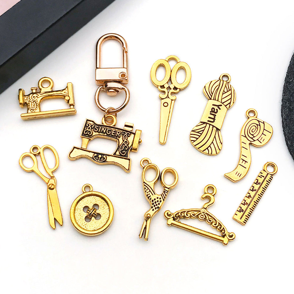 Antique Zinc Alloy Sewing Machine Scissors Button Needle Yarn Charm Pendant for DIY Jewelry