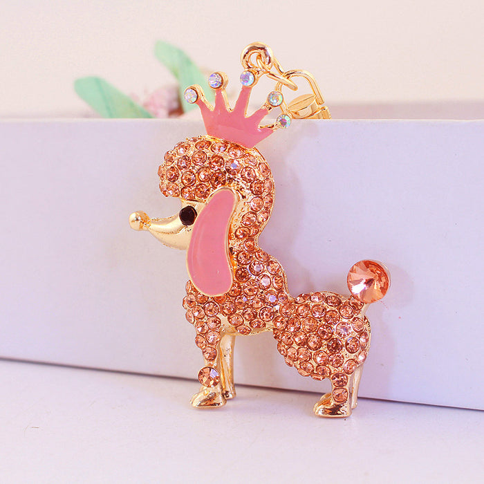 Rhinestone Crown Puppy Keychain Zinc Alloy Dog Bag Charm Car Key Ring