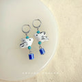 Blue White Porcelain Ceramic Drop Hoop Earrings Set view 9