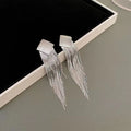 Diamond Shaped Chain Fringe Earrings in Two Finishes view 3