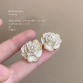 Green Cream Enamel Camellia Pearl Stud Earrings Pair view 4