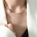 Gold Disc Bead Necklace Blue Faceted Stone Bead Accents view 4