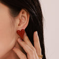 Green Red Enamel Oil Drip Heart Stud Earrings Stainless Steel view 2