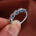 Silver Tone Multicolor Flower Cluster Zircon Ring Sizes 6-10 view 4