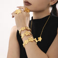 Textured Flower Necklace Cuff Bracelet Open Ring Gold Steel view 2