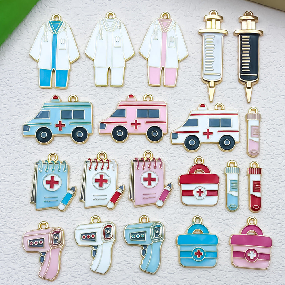 Enamel Zinc Alloy Ambulance Medicine Box Doctor Chart First Aid Kit Charm Pendant for DIY Nurse Jewelry