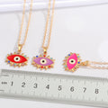 Gold Tone Spiked Crystal Evil Eye Pendant Necklaces in Five Colors view 2