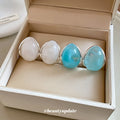 Smooth Teardrop Stud Earrings in White or Aqua Blue view 4