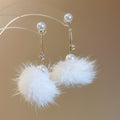 Pom Pom Faux Pearl Long Stud Earrings In Two Colors view 7