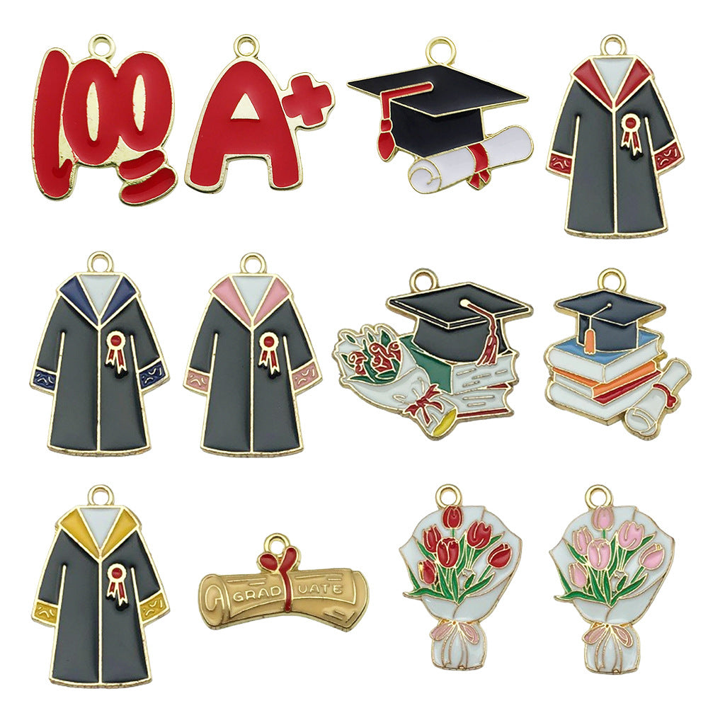Enamel Zinc Alloy Graduation Cap Exam Theme Charm Pendant for Necklaces and Keychains