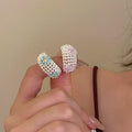 Silver Wide Open Flower Crystal Dome Rings Pink Blue view 2