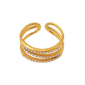 Gold Triple Band Open Ring With Pave Zircon Side Rows view 5