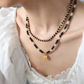 Black Round Bead Gold Hexagon Spacer Necklace Strand view 4