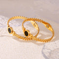 Gold Tone Watch Band Bracelet Black Acrylic Dial Roman Love Tags view 2