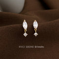 Gold Marquise Clear CZ Drop Earrings Round Dangle Pair view 3